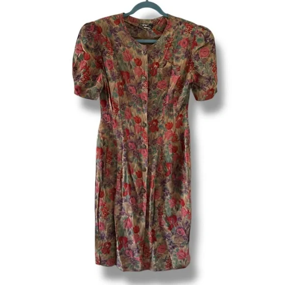 Vintage 70s Dawn Joy Brown Floral Button Up Dress Women’s Size Small Retro - Picture 1 of 16